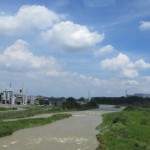 花園橋　荒川の濁流。